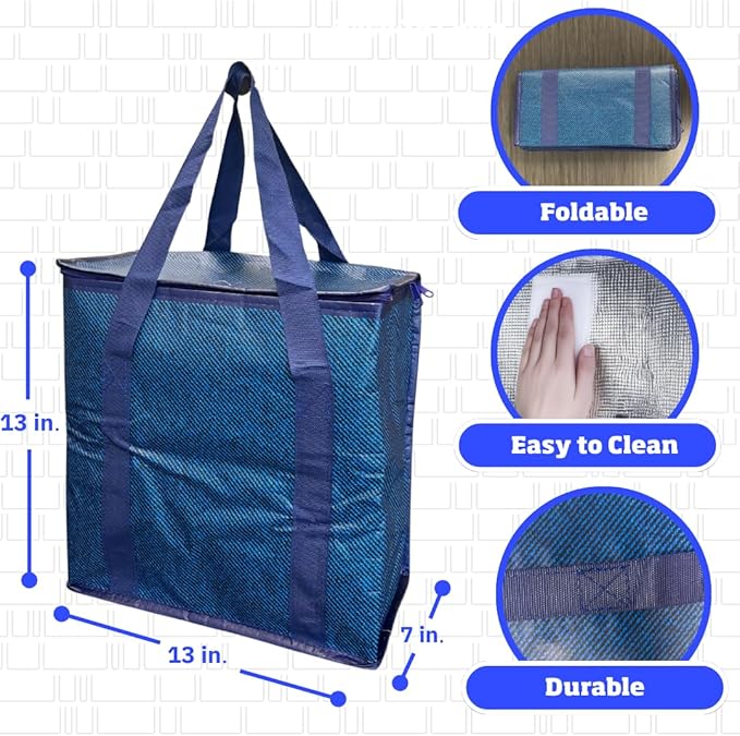 DURASACK Medium Insulated Food Delivery Bag – 13"x7"x13" Reusable Thermal Tote for Hot & Cold Meals – Portable, Foldable Meal Carrier for Takeout, Grocery, and Personal Use