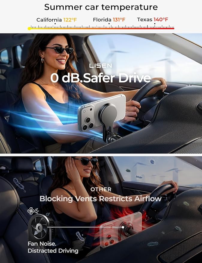 LISEN for Qi2.2 25W MagSafe Car Mount Charger, [Stable & Fast Charging] Magnetic Wireless Car Charger, Car Phone Holder Charger Car Accessories Fits iPhone 17 Pro Max Air 16/15/14/13/ Galaxy S26 Ultra