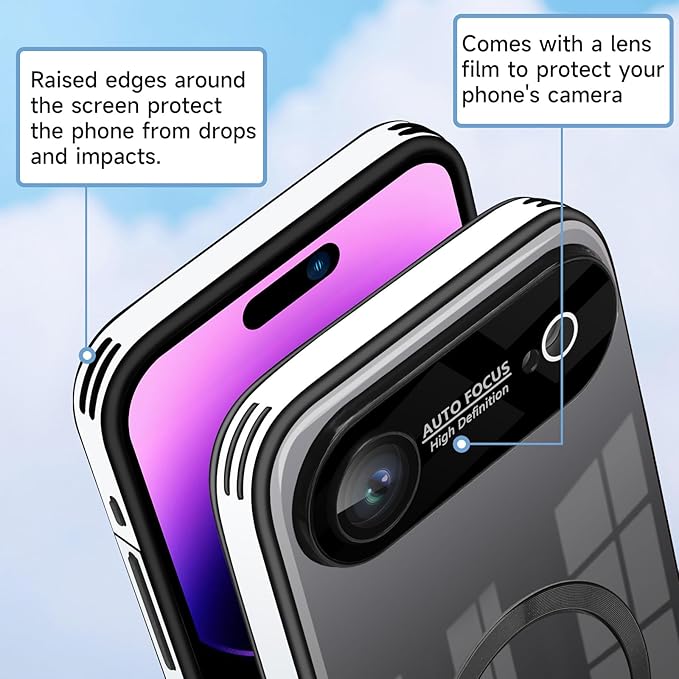 Guppy Compatible with iPhone Air Magnetic Case, with Full Camera Lens Protector [Compatible with MagSafe] Scratch Resistant Gradient Glass Back Cover Phone Case-Black