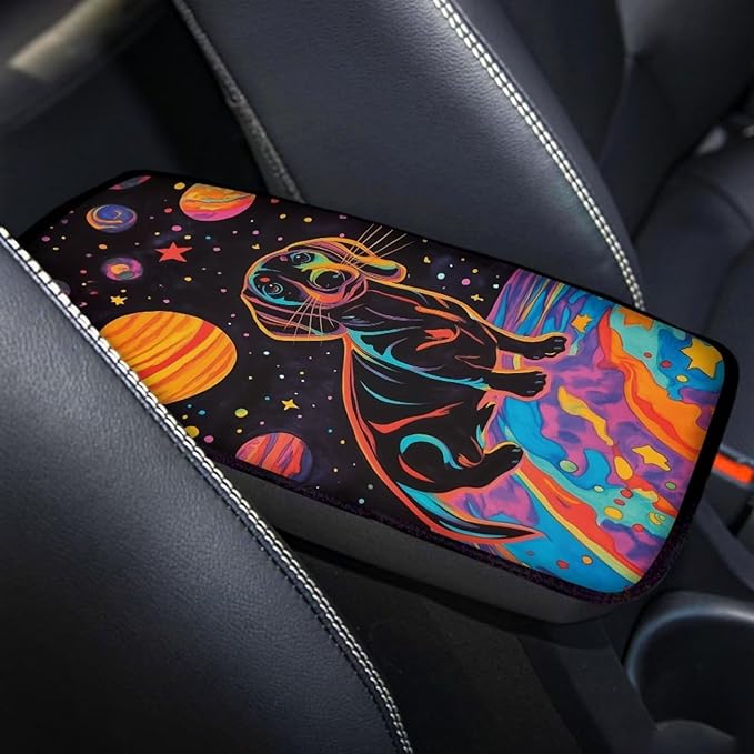 UNICEU Universal Fit Car Armrest Cover Dachshund Planet Print Auto Center Console Armrest Pad Anti Slip Armrest Seat Box Cover Protector Comfortable Car Interior Decor Accessories