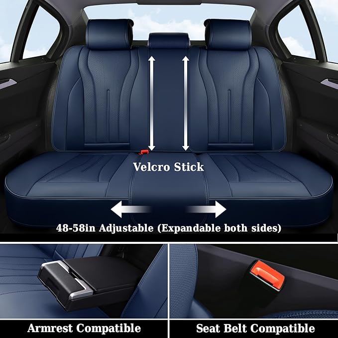 Coverado Leather Seat Covers, 5 Seats Waterproof Seat Covers for Cars, Front and Rear Seat Cover, Luxury Car Seat Protectors, Universal Car Seat Cushions Automotive Accessories Fit for Most Cars, Navy