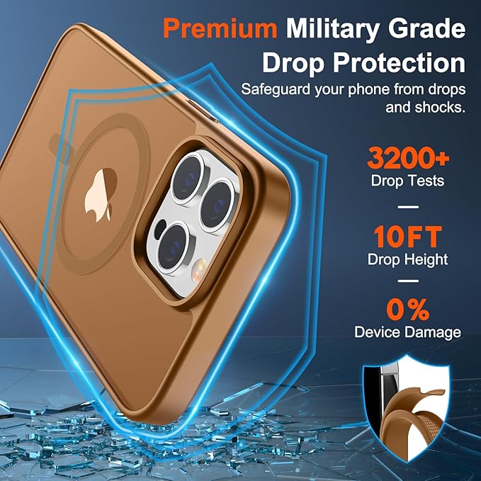 SUPFINE Magnetic for iPhone 14 Pro Max Case (Compatible with MagSafe) (Military Grade Drop Protection) Slim Translucent Shockproof with Anti-Fingerprint Phone Case,Brown