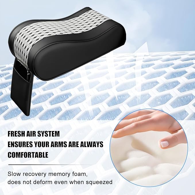 Car Armrest Cushion, Soft Memory Foam Leather Vehicle Armrest Pillow with Storage Bag, Multifunctional Automotive Interior Center Console Arm Rest Pad, Universal for Most Vehicles (Light Gray)