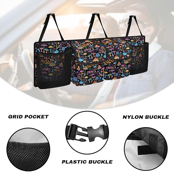 Mushroom Trunk Organizer for Car Storage Organizer with 4 Pockets, Space-Saving Trunk Storage Organizer with 2 Pockets & 2 Mesh Pouches for Groceries,Easy to Clean & Install In All Vehicles