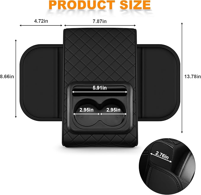 Armrest Cover for Car Fit for Jeep Gladiator - Center Console Cover with Cup Holders and 2 Storage Pockets(Black)