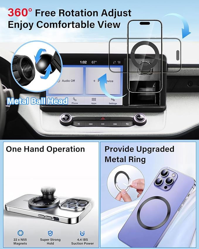 PZK Car Phone Holder for Ford Maverick 2022 2023 2024 Accessories Compatible with Magsafe Car Phone Mount with Cubby Insert Stroage Box Trunk Dash Mount Hands Free 360° Rotation