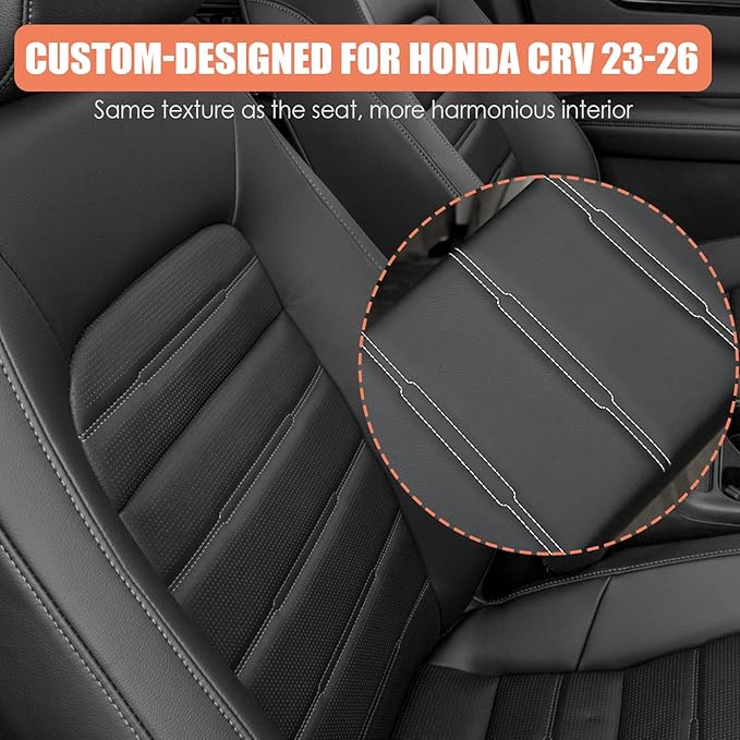 For Honda CRV 2026 2025 2024 2023 Center Console Cover - Vegan Leather Soft Armrest Protector for Honda CR-V LX EX Sport Hybrid EX-L Sport Touring Hybrid Accessories 2023-2025 2026 (Gray Stitches)