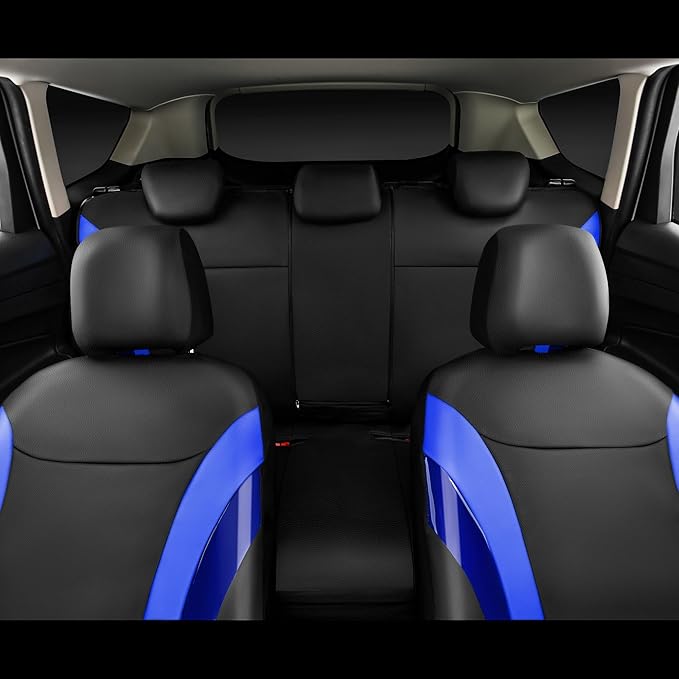 CAR PASS Jelly Leather Car Seat Covers Full Set,Waterproof Faux Leather Automotive Seat Covers for Cars,Airbag Compatible,Sporty Universal Fit for SUV,Van,Sedan,Truck(Black and Blue)
