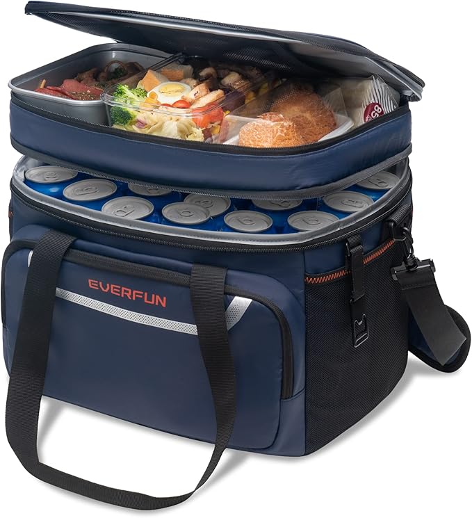 EVERFUN Small Cooler Bag 24/48 Can Insulated Lunch Box Double Deck Soft Leak-Proof Waterproof Collapsible Ice Chest for Men Women Work Travel Car Trip Picnic Beach