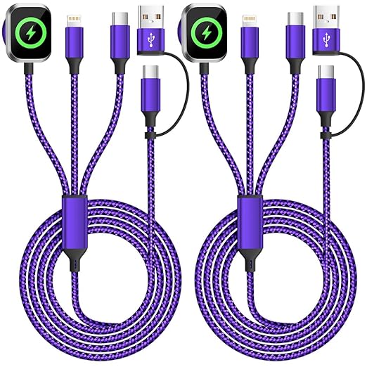 Travel Essentials 3in2 Multi Charging Cable for iPhone Watch Charger,USB A/C to Type C/IP/iWatch Charger,Travel Chargers for Multiple Devices Compatible with iWatch Series&iPhone 16-12（2PACK,5FT）