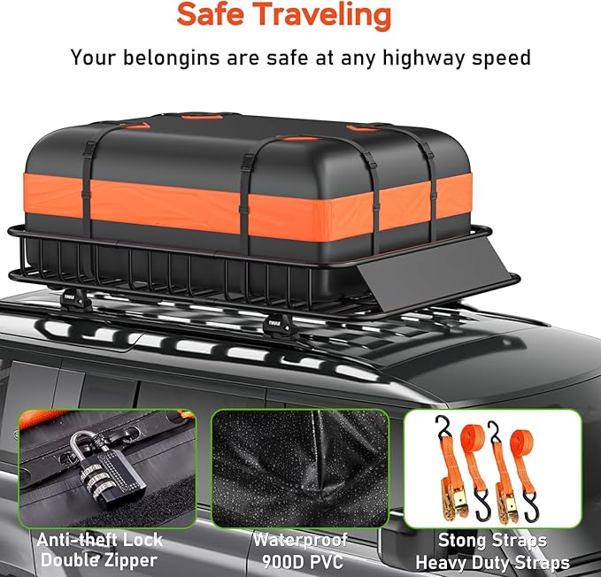 Roof Rack Carrier Basket 51" X 36" X 5" Universal Rooftop Cargo Basket - 200LB Capacity with 15 Cu.Ft Waterproof Bag, Heavy Duty Roof Rack for SUV/Truck/Van Cargo Carrier, Corrosion-Resistant Steel