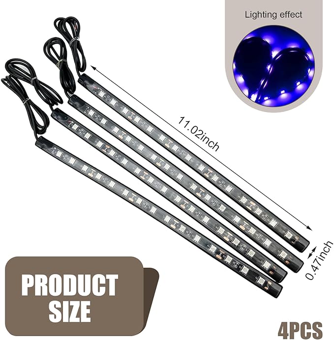 4 PCS Car LED Strip Lights, 5050-15SMD High Brightness Flexible Lamp Strips, IP67 Waterproof 12V DC Bulb with Back-adhesive, Universal Ambient Lighting for Cars Motorcycles Boats (Blue)