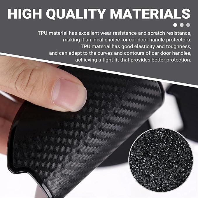 4 PCS Car Door Handle Scratch Protector, 3D Carbon Fiber Car Door Bowl Sticker, 3.9" x 3.9" Cup Protection Guard Stickers, Automotive Paint Modification Accessories (Black #Large)