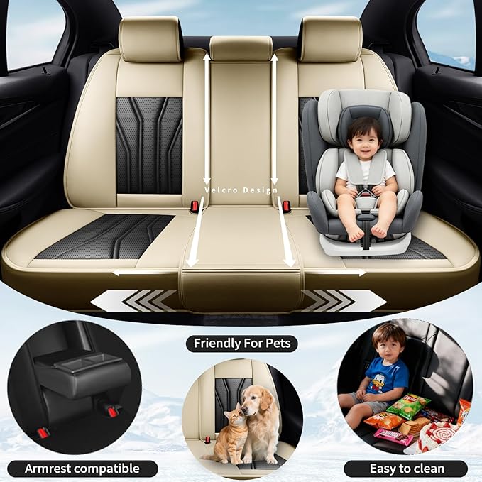Fit Tucson Car Seat Covers Compatible with Hyundai Tucson 2010-2026, Premium Leather Breathable,Wear Resistant, Airbag Compatible, All-Weather Protection & Full Coverage, Full Set Beige&Black