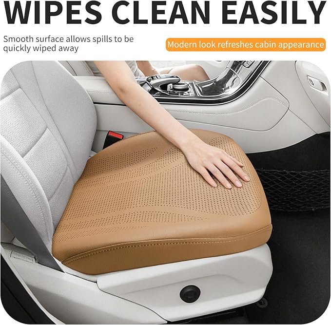 1 Piece Front Leatherette Seat Covers Faux Leather Bottom Car Seat Covers, Super Breathable,Anti-Slip,Universal Seat Covers for Cars,Full Wrapping Edge Fit for Most Sedans SUV Pick-up (Brown)