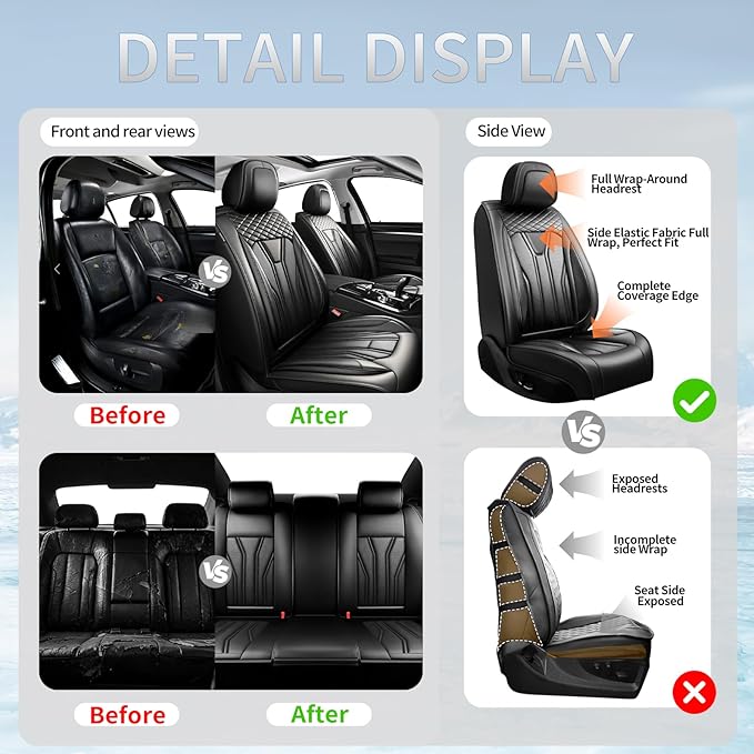 Fit Tucson Car Seat Covers Compatible with Hyundai Tucson 2010-2026, Premium Leather Breathable, Wear Resistant, Airbag Compatible, All-Weather Protection & Full Coverage, Full Set All Black
