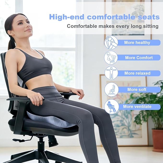 Trucker seat Cushions for Long Sitting, Office Chair Seat Cushions for Office Chair with L-Shaped Ergonomic Design, Memory Foam Chair Cushion for Long Sitting Office Worker(Black Gray)