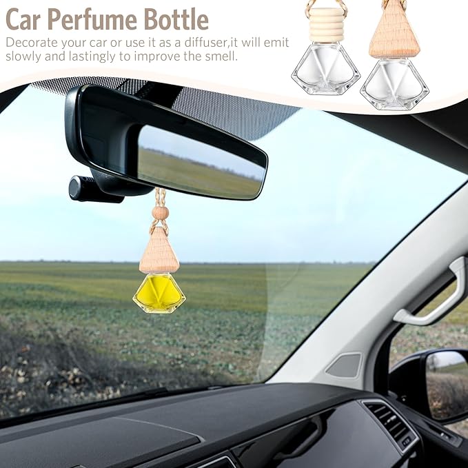 BBTO 100 Pcs Car Air Fresheners Diffuser with Wooden Cap Empty Aromatherapy Diffuser Clear Car Fragrance Holder Pendant Hanging Perfume Fresheners Bottles for Decor(Diamond,Clear)