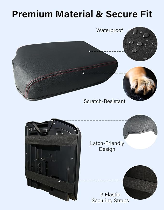 Center Console Armrest Cover for 2007-2013 Toyota Tundra, Toyota Sequoia 2008-2022, PU Leather Middle Console Lid Protector Arm Rest Cushion Anti-Scratch Thick Pad, Black Red