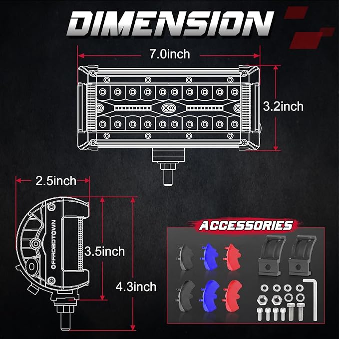 OFFROADTOWN 7inch LED Light Bars Side Shooter LED Pods Off Road Fog Lights Driving Lights Cube with Black Red Blue Side Cover for Truck ATV UTV Motorcycle Pickup Boat