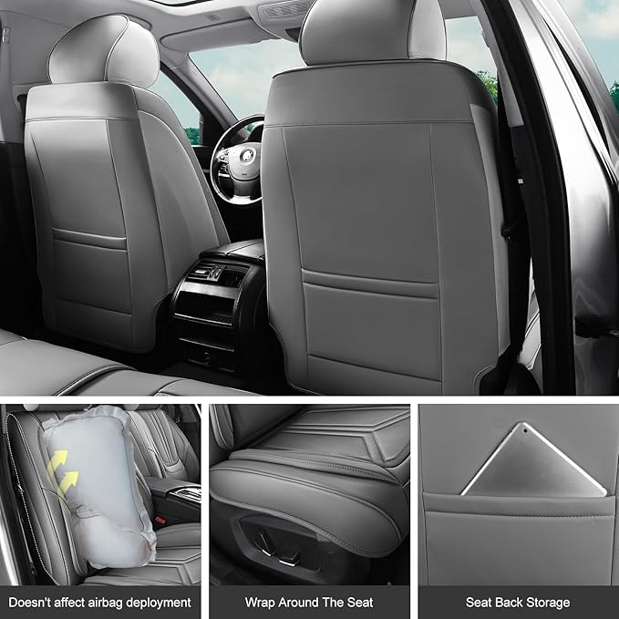Car Seat Covers, Premium Leather Car Seat Covers, Waterproof and Breathable Seat Covers, Universal Car Seat Protector Fit for Cars, Trucks, SUVs, Pick-ups (Gray, 2 PCS Front Seat)