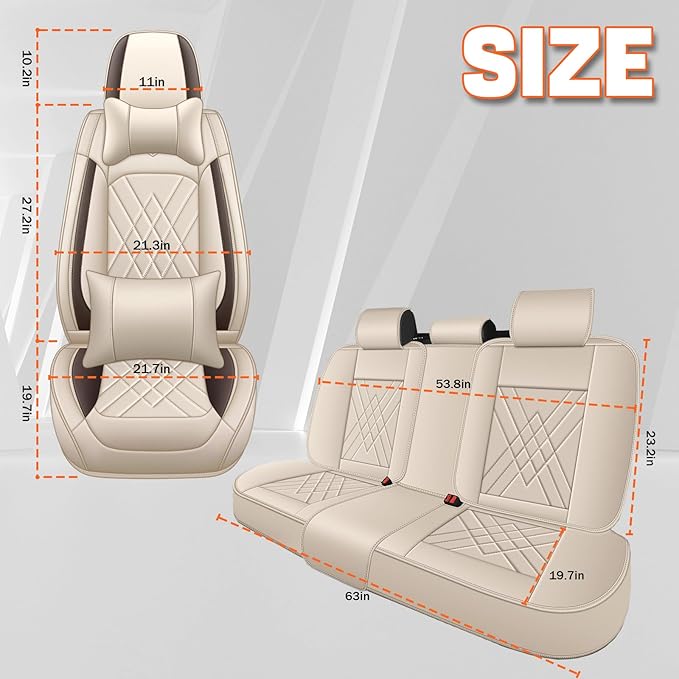 Car Seat Covers Compatible with Toyota Camry 1999-2026 Durable Waterproof Automotive Seat Covers Stretchable Fabric Material, Airbag Compatibility, Nappa Leather(Full Set with Pillow, Beige Brown)
