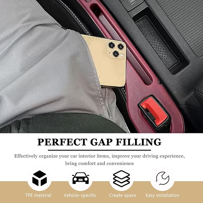 2 PCS Car Seat Gap Filler Organizer, Multifunctional Gap Fillers Between Seat and Center Console, Recessed Storage Organizer Stop Things from Dropping for Car Truck SUV (Red)