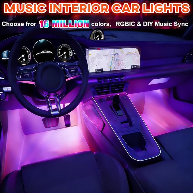 Car Led Strip Lights, RGB Truck Interior Lights with App Control, Under Dash Footwell Automotive Led Light Strip, Car Ambient Lighting for SUV(1set)