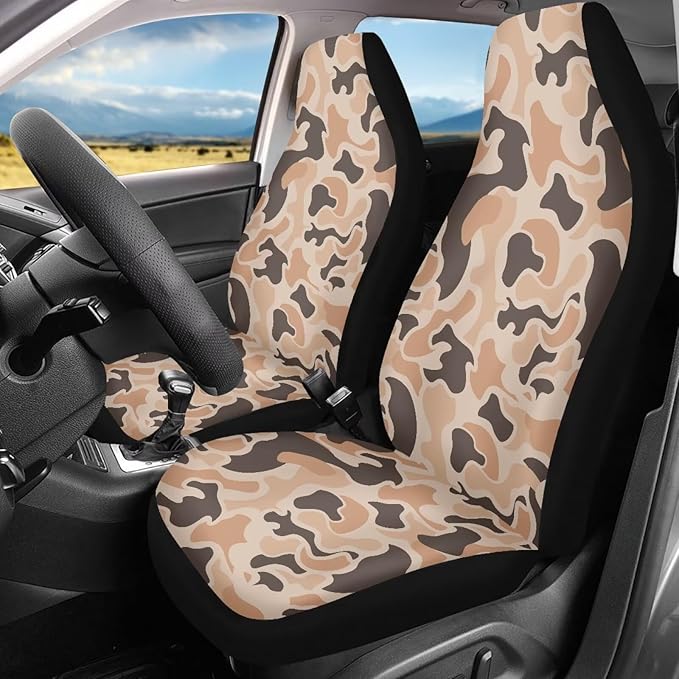 ELEQIN Brown Camo Front Car Seat Covers 2pcs, Automotive Seat Covers Car Accessories Universal Size Fit for Most Cars,SUVs&Trucks&Vans
