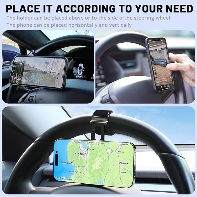 Magnetic Phone Holder for Car, Steering Wheel Phone Holder [Strong Magnet], for MagSafe, Adjustable Strap Compatible with Gym Equipment, Stroller, Shopping Cart, All Phone(Magnetic Ring Included)