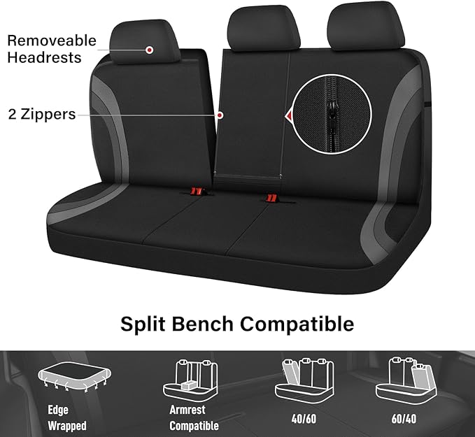 CAR PASS EVA Waterproof Back Seat Cover,Gray Bench Seat Cover, Rear Seat Cover Universal Fit for Cars Sedans SUVs Vans Truck 95% Automotive Interior Backseat Car Covers (Rear,Black and Gray)