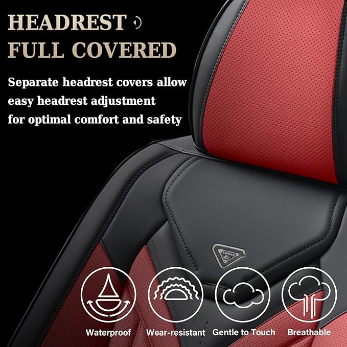 Coverado Car Seat Covers Full Set, Automotive Seat Covers Car Seat Protector Car Seat Cushion, Waterproof Leather Seat Covers for Cars, Universal Fit for Most Sedans SUV Pick-up Truck(Burgundy)