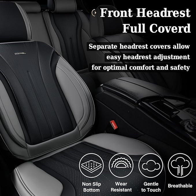 Coverado Front Seat Covers, 2 Pack Waterproof Seat Cover for Cars, Driver Seat Covers, Waterproof Car Seat Protector, Leather Car Seat Cushions Universal Fit for Most Sedan, SUV, Trucks(Gray&Black)