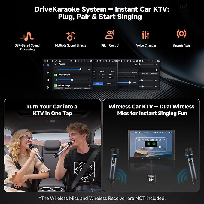 V10 10inch QLED Android Double Din Car Stereo, 6G+128G, 4G LTE, in‑Car Karaoke, Pro DSP w/4V Pre-Outs, 4 Channel Dash Cam Recording, Supports 8K Video, Wireless CarPlay&Android Auto
