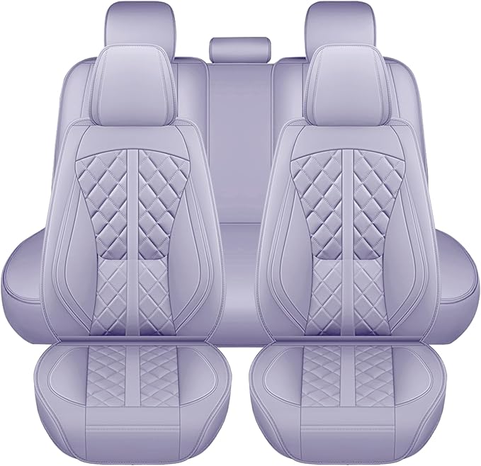 otoez Car Seat Covers Full Set, Universal Leather Seat Cover 5 Seat Waterproof & Breathable Automotive Seat Protector Full Coverage for Cars Sedens, Trucks, SUVs, Vans (Light Purple)