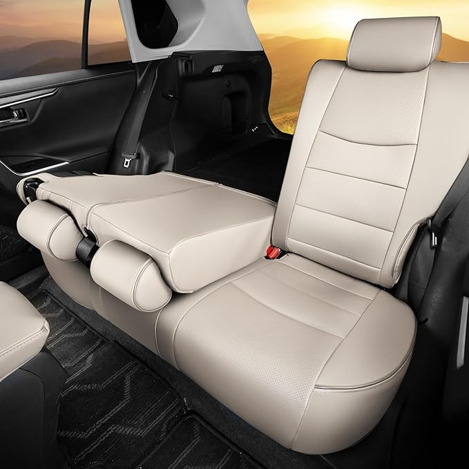 HKZ Fit RAV4 Car Seat Cover Set for 2013 2014 2015 2016 2017 2018 Toyota RAV4 LE Gasoline Version Only-Leather(Beige)