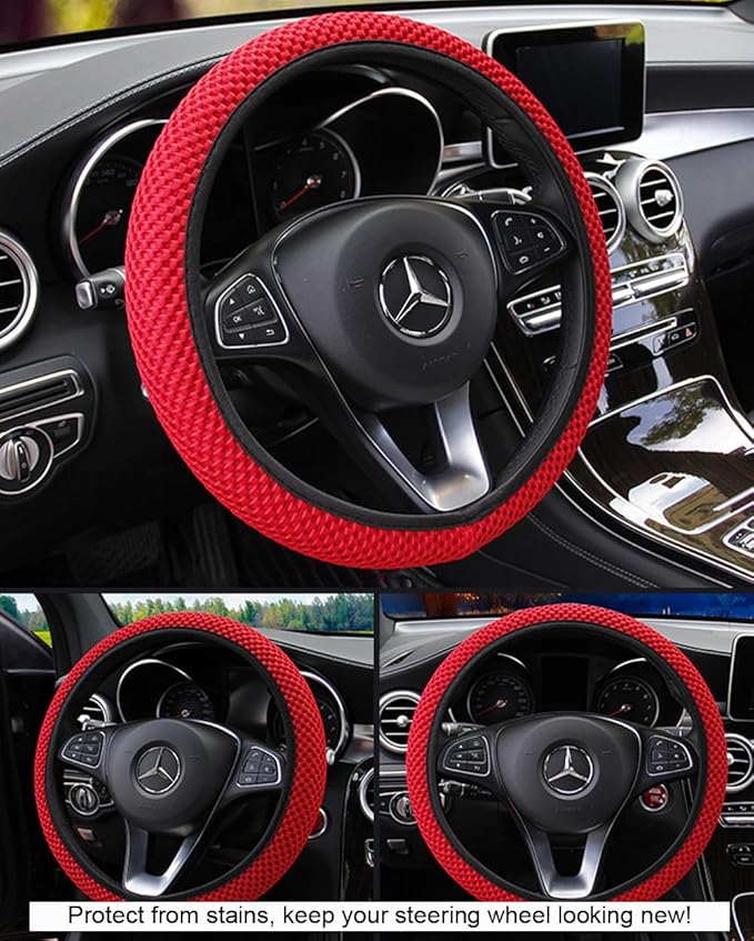 Hiflyer Car Steering Wheel Cover Women & Men, Universal 14.5-15 Inch Steering Wheel Covers, Soft Microfiber Car Wheel Cover Car Stuff Car Accessories Interior (Red)