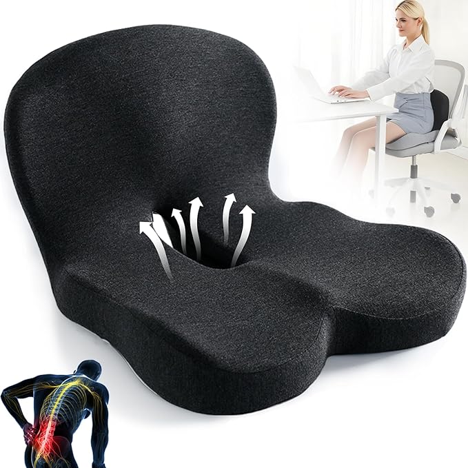 Back and Seat Cushion,Truck Seat Cushion for Long Driving,Ergonomic Non Slip Memory Foam Seat Skin with Back Support,L-Shaped Lumbar Support,Breathable & Machine-Washable,for Car,Office,Home