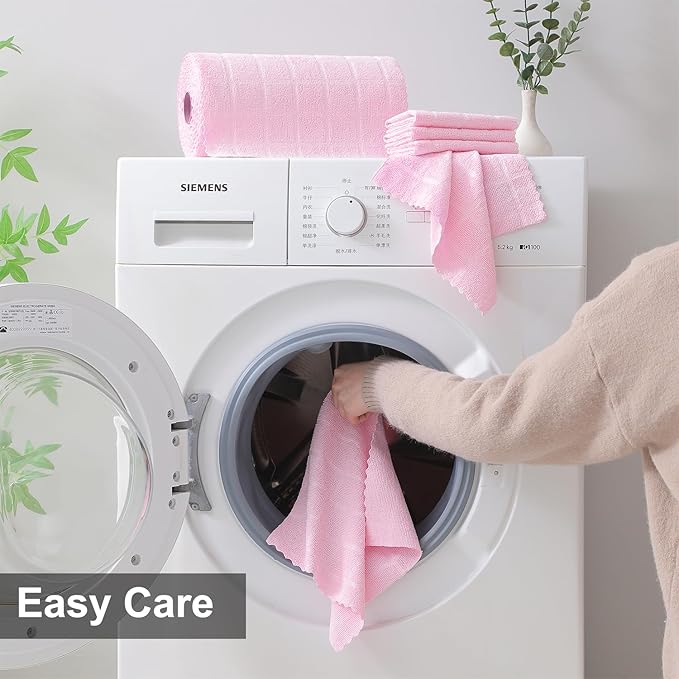 Ferdilan 80 Pack Microfiber Cleaning Cloth Roll,Lint Free Rags Paper Towels & Tear Away Reusable Towels,Washable Shop Rags,Wash Cloths Dish Rags(12" x 12") for Car Kitchen Window Garage-Pink
