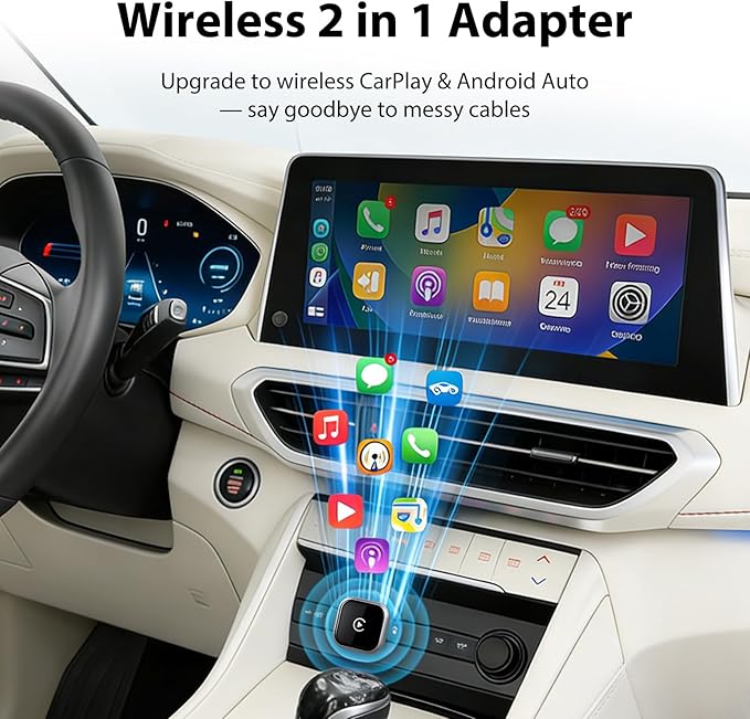Sunweyer 2026 Latest Wireless CarPlay & Android Auto Dongle 2 in 1 Auto Connect Box,USB Type-C Port,Supports Online Updates Wired to Wireless Adapter (S40) (S42)