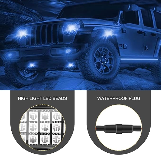 WZP 4 Pods RGB LED Rock Lights, Multicolor Underglow LED Light Kit with APP Control & Music Mode, 12V Waterproof PVC Off Road Lights, Wheel Light for Truck SUV ATV UTV Golf Cart Pickup