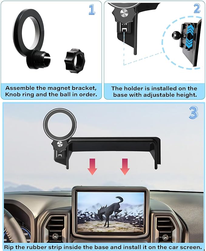 Car Phone Holder for Ford Bronco Sport 2021 2022 2023 2024 Accessories Apply to 8 Inch Touch Screen Fixed Clip Magnetic Cell Phone Mount Hands-Free 360 Degree Rotation