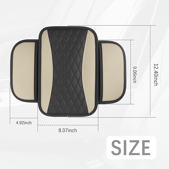 IHOTDER Patchwork Leather Center Console Covers for Cars,Upgraded Arm Rest Cover for Car with Side Storage Pocket for Car Seat Organizer,Middle Console Cover Stylish Car Decoration (Light Beige)