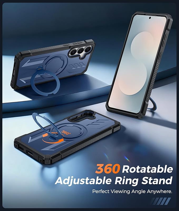 FNTCASE for Samsung Galaxy S25-FE Case: with [Magnetic Ring Kickstand] [Screen Protector] [Compatible with MagSafe] [Military-Grade Drop Protection] Heavy Duty Full Body Protective Phone Cover Blue