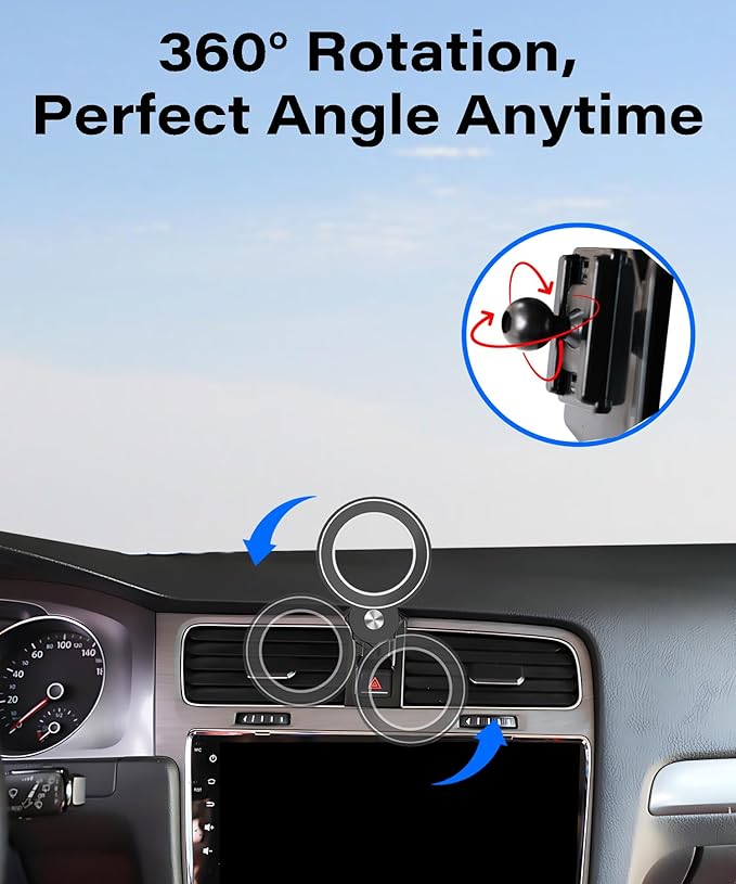 Car Phone Holder for VW Golf GTI 2015-2021 / Golf R 2015-2019 MK7 MK7.5 Accessories Compatible with MagSafe Hands-Free 360° Rotation Adjustable Cell Phone Mount Does Not Affect Air Vent