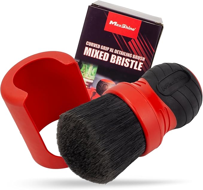 Maxshine Universal Red Large Mixed Bristle Brush with Storage Rack – Curved Grip & Soft Bristles – Ideal for Dashboard, Displays, Air Vents – Premium Brush for Wheels & Interior Detailing