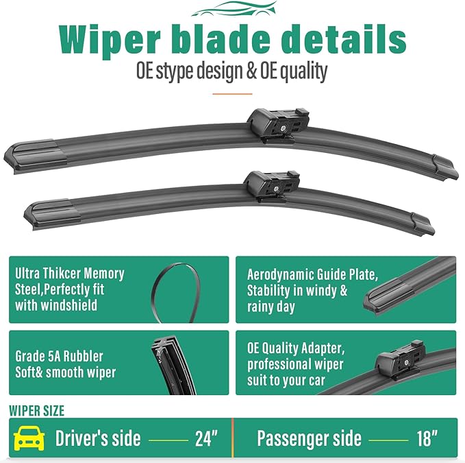 24" 18" 11" Windshield Wiper Blades Replacement for Chevy Chevrolet Trailblazer 2022 2023 2024 2025 Trail Blazer Premium All Weather Front Rear Wipers Set - OEM Quality (Pack of 3)