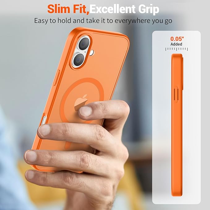 SUPFINE Magnetic for iPhone 16 Case with Screen Protector (Compatible with MagSafe) (Military Grade Drop Protection) Translucent Matte Shockproof Phone Cover,Starry Orange