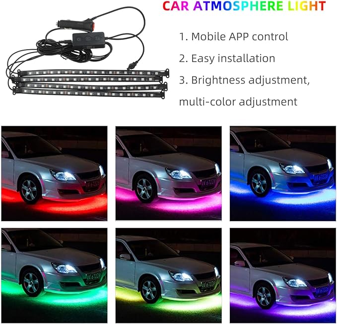 MAGICLULU LED Car Interior Light Strip Kit 72 LED Remote Control Ambient Lighting for Cars Adjustable Color Easy to Install Decorative Trim Lights