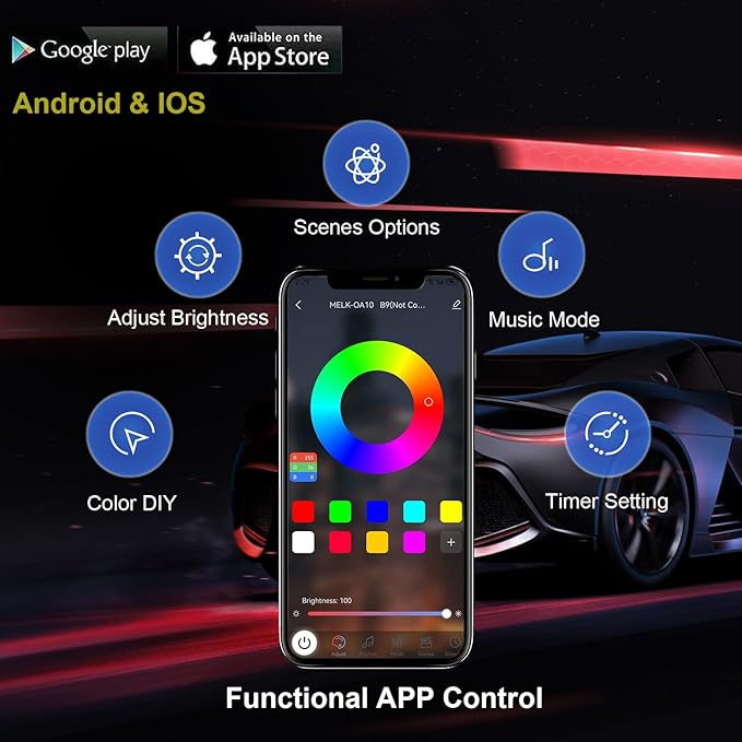 Underglow Car Lights, 6 pcs RGB-IC Smart LED Lights with APP Control and Remote Control, Dream Color Chasing DIY Music Mode, Underglow Kit for Car, SUVs, Trucks (Dream Color)